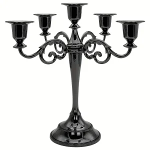 5 Arm Matte Black Candelabra Taper Candle Holders