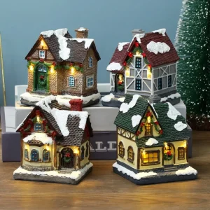 LED Luminous Resin House Village Ornament Figurines